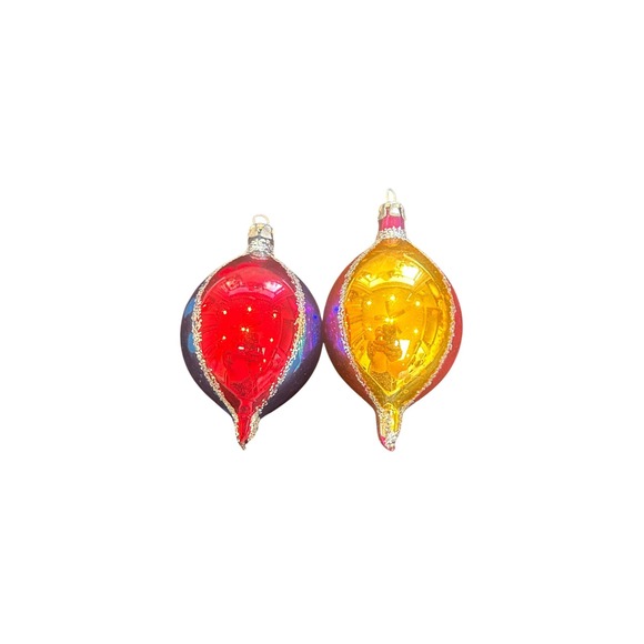 Vintage Glass Christmas Ornaments Set of 2 Shiny Baubles Festive Holiday Decor - Picture 3 of 5
